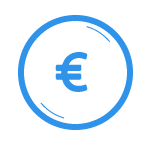 icono con forma de circulo azul y el signo del euro en el medio