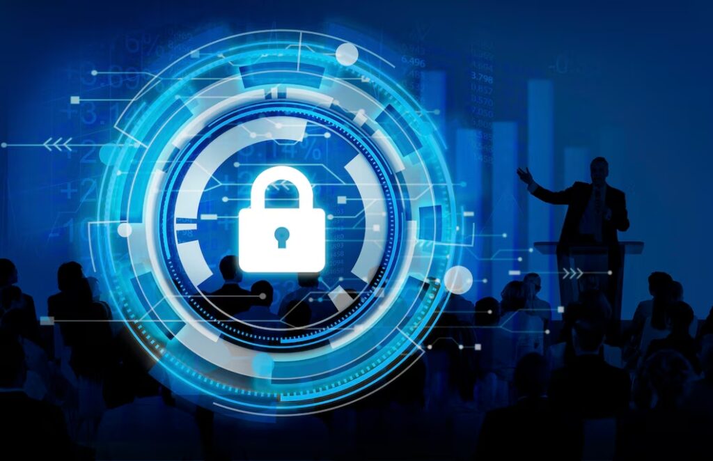 conferencia de ciberseguridad en tono azul